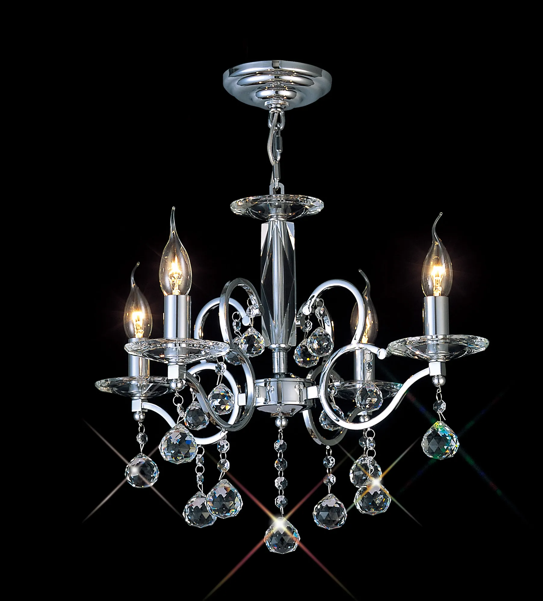 Zinta Polished Chrome Crystal Ceiling Lights Diyas Multi Arm Crystal Fittings